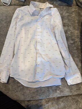 KENNETH COLE REACTION - Boys Button Down White Shirt with Car Pattern - SIZE 12
